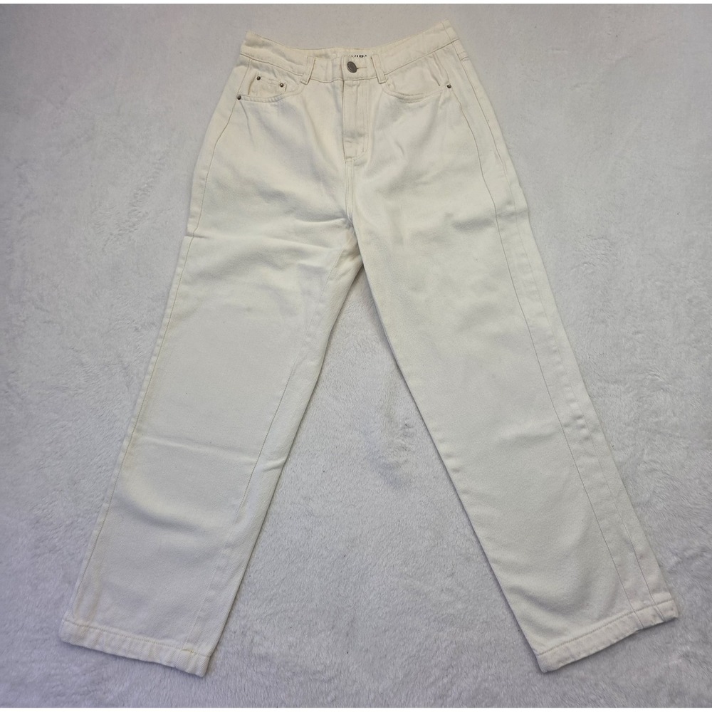 RIVIR Cream Wide Leg Jeans Womens S High Rise Straight Leg Denim Minimalist